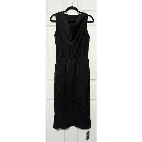 Halara Midi Dress Medium Cowl Neck Sleeveless Crossover Wrinkle Resistant Black - Picture 11 of 12